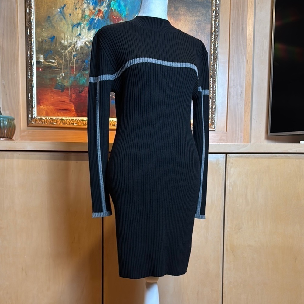 NWOT Black Ribbed Knit Dress with Grey Accents - Picture 5 of 10